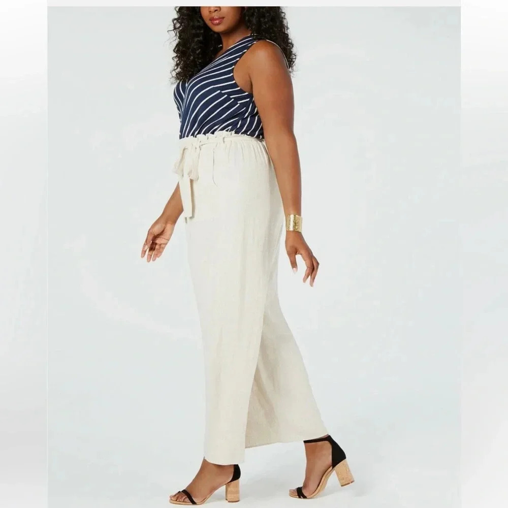 Monteau Juniors' Plus Striped Top PaperbagJumpsuit Size 2X